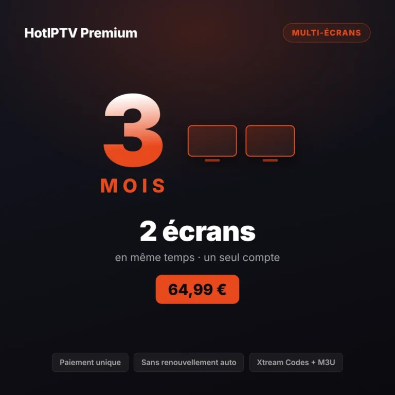 Abonnement IPTV 2 écrans 3 mois sur HotPlayer — deux lectures simultanées