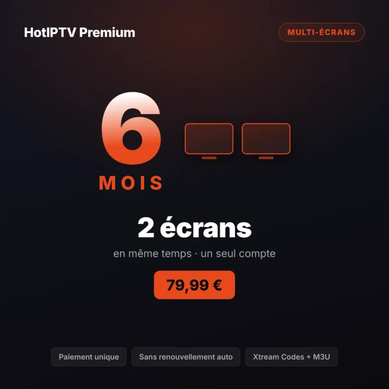 Abonnement IPTV 2 écrans 6 mois — une Smart TV et une tablette HotPlayer en lecture simultanée