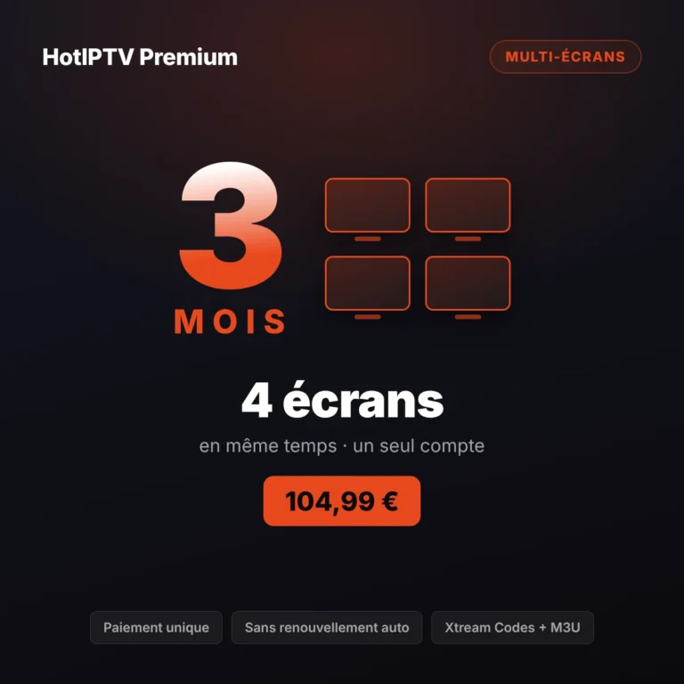 Abonnement IPTV 4 écrans 3 mois — quatre appareils HotPlayer actifs en même temps